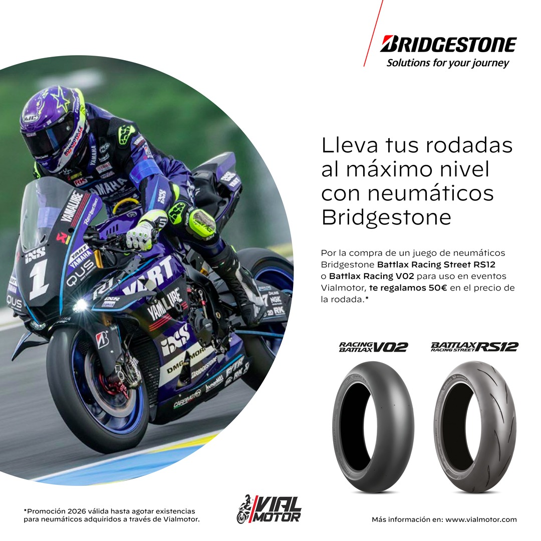 Promoción Bridgestone RS12 y V02 Vialmotor descuento 50 euros